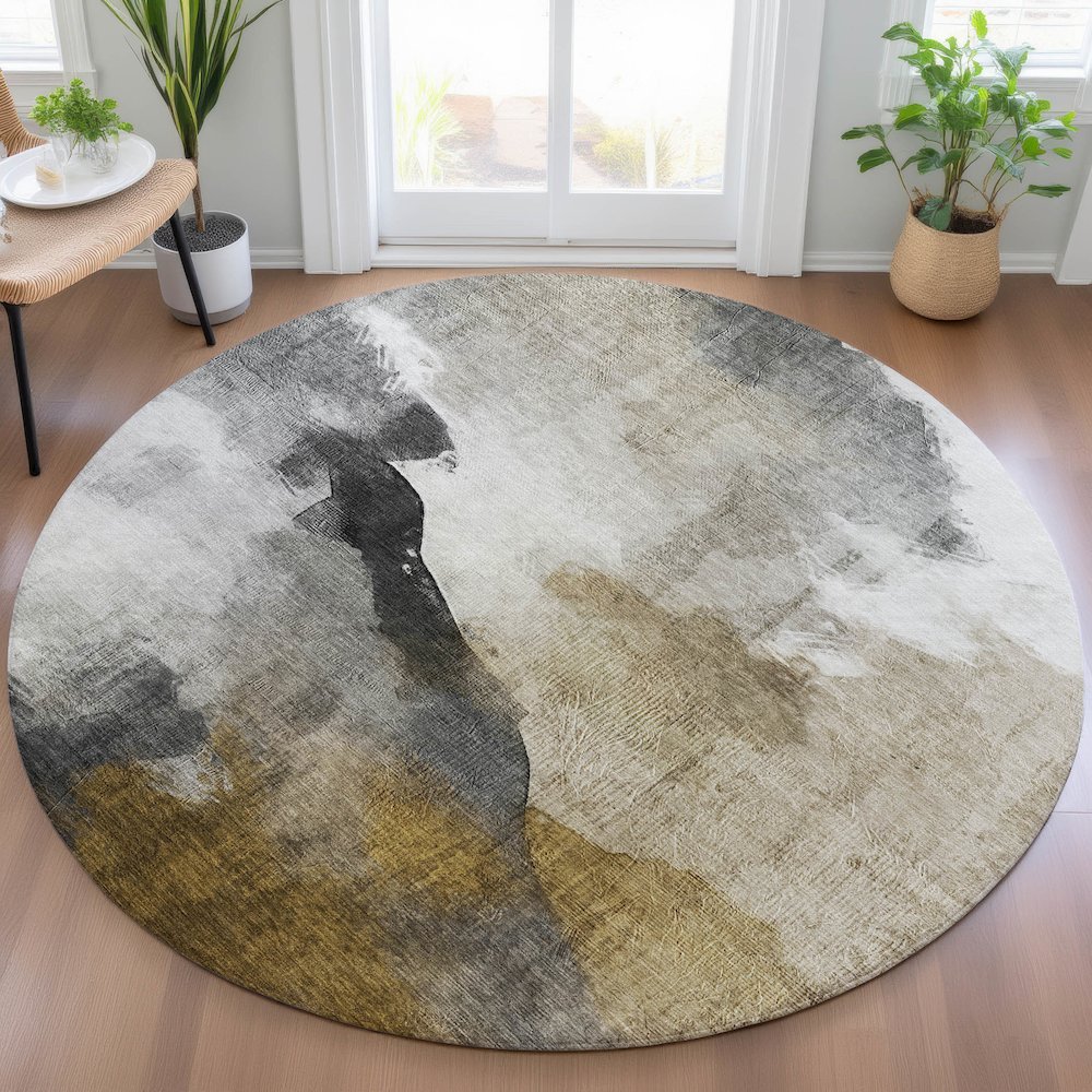 Machine Washable Indoor/Outdoor Chantille ACN2043 Brown 8' x 8' Round Rug. Picture 5