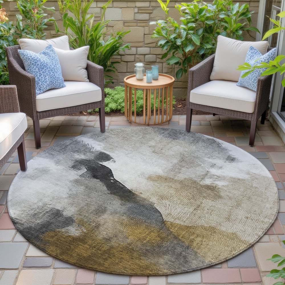 Machine Washable Indoor/Outdoor Chantille ACN2043 Brown 8' x 8' Round Rug. Picture 6