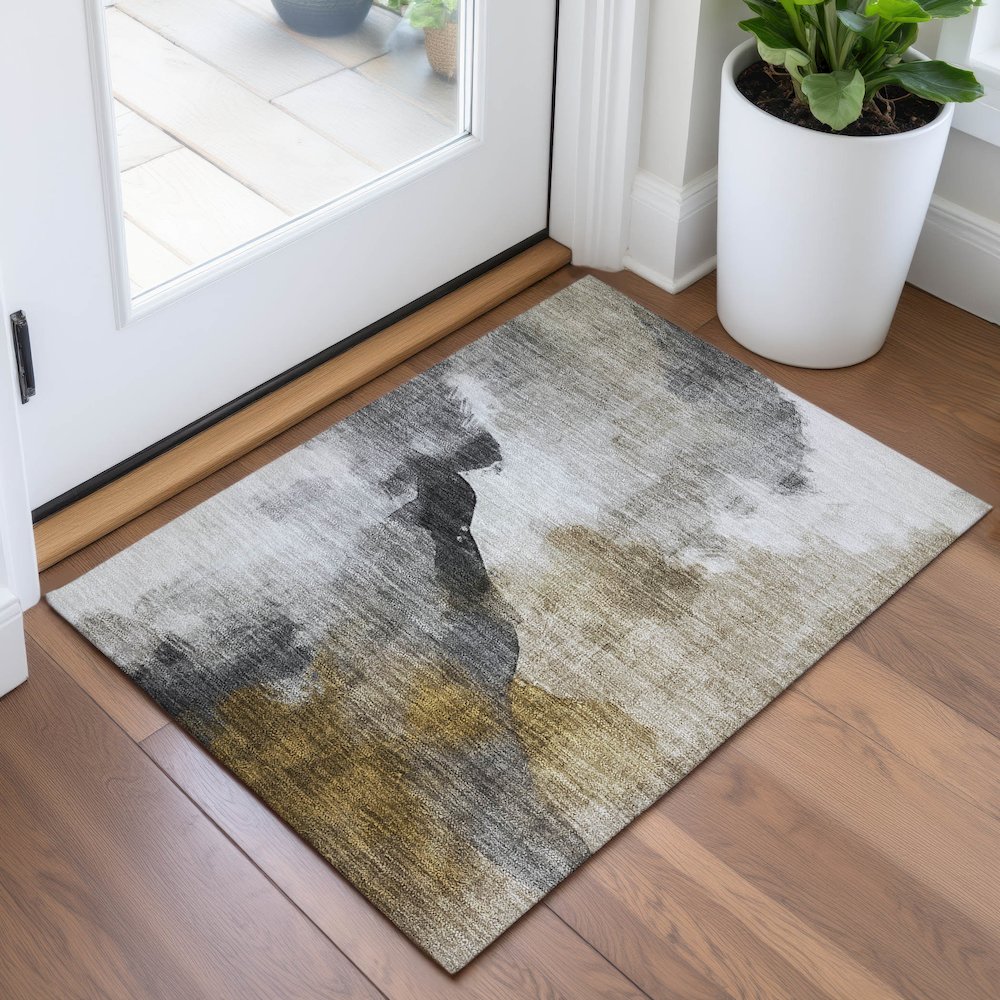 Machine Washable Indoor/Outdoor Chantille ACN2043 Brown 1'8" x 2'6" Rug. Picture 5