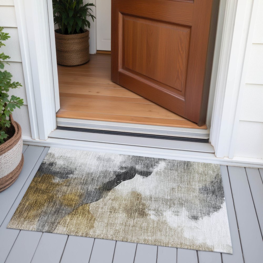 Machine Washable Indoor/Outdoor Chantille ACN2043 Brown 1'8" x 2'6" Rug. Picture 6