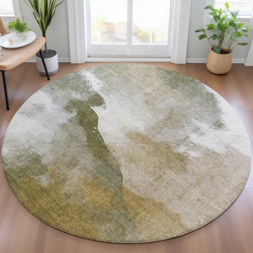 Machine Washable Indoor/Outdoor Chantille ACN2043 Green 8' x 8' Round Rug. Picture 5