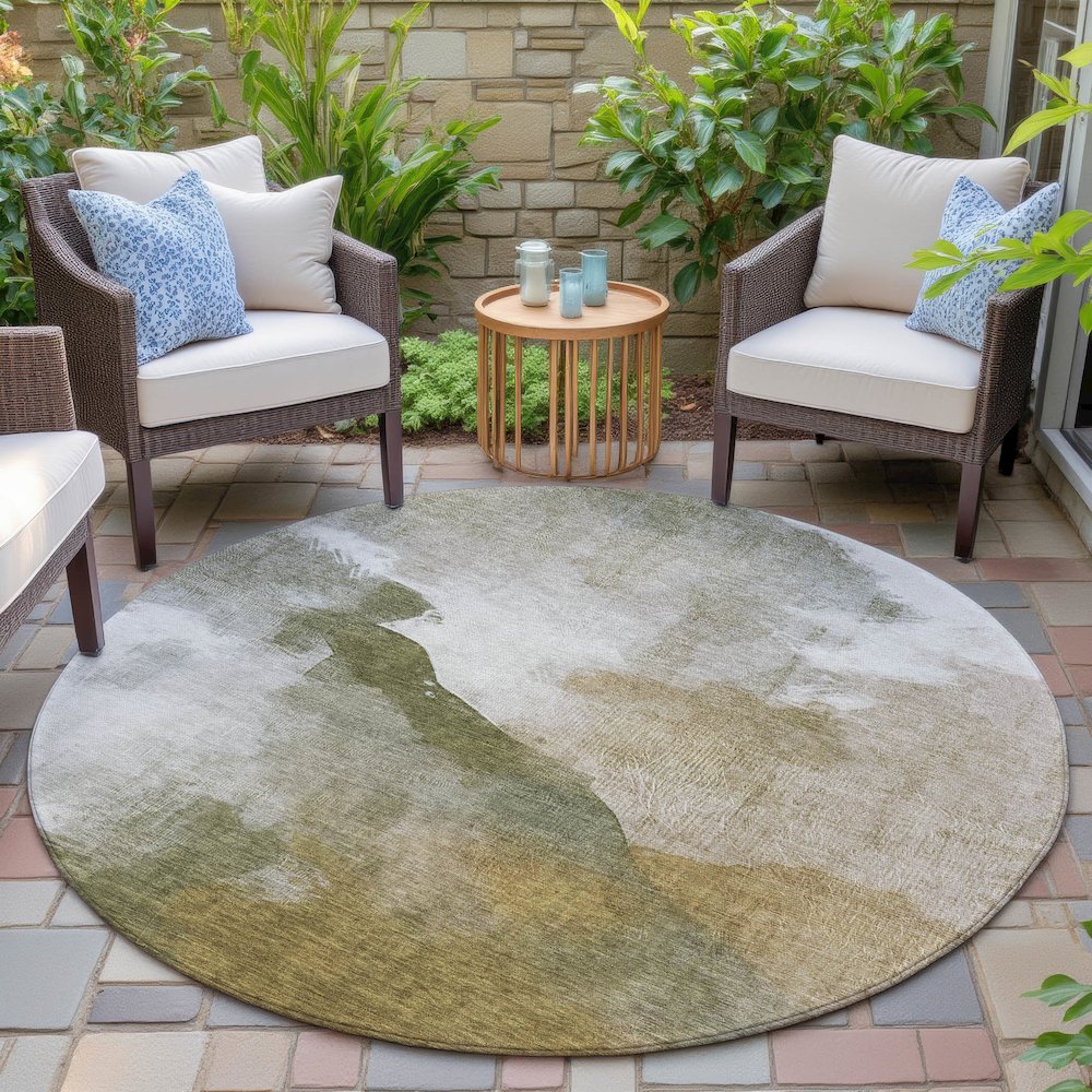 Machine Washable Indoor/Outdoor Chantille ACN2043 Green 8' x 8' Round Rug. Picture 6