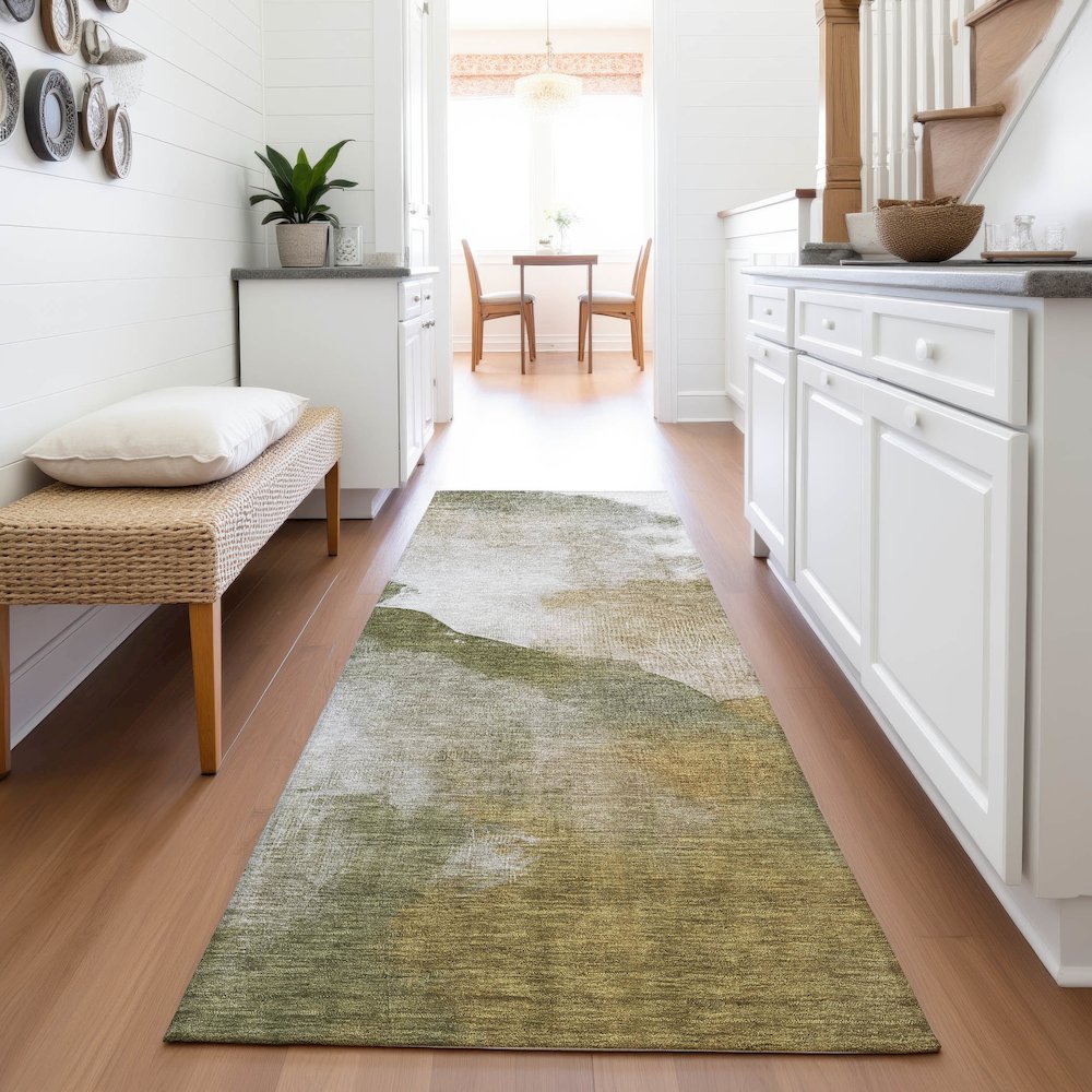 Machine Washable Indoor/Outdoor Chantille ACN2043 Green 2'3" x 7'6" Runner Rug. Picture 5