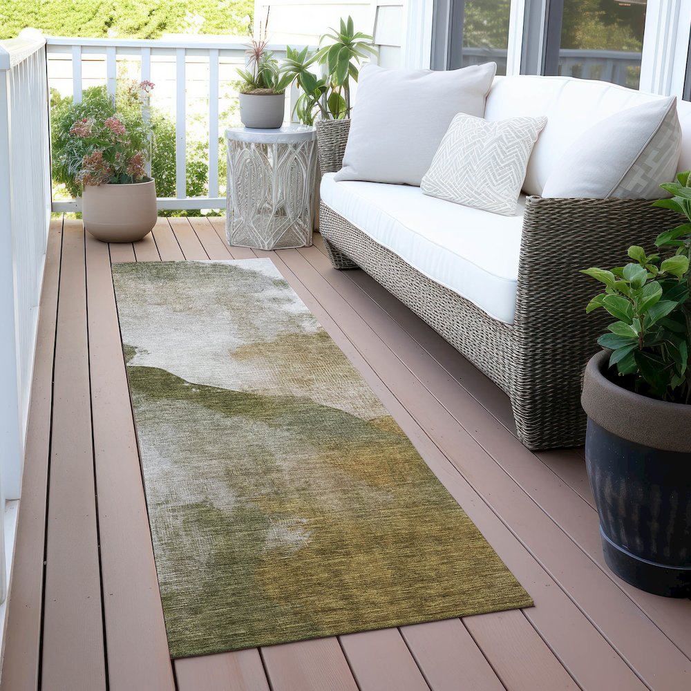 Machine Washable Indoor/Outdoor Chantille ACN2043 Green 2'3" x 7'6" Runner Rug. Picture 6