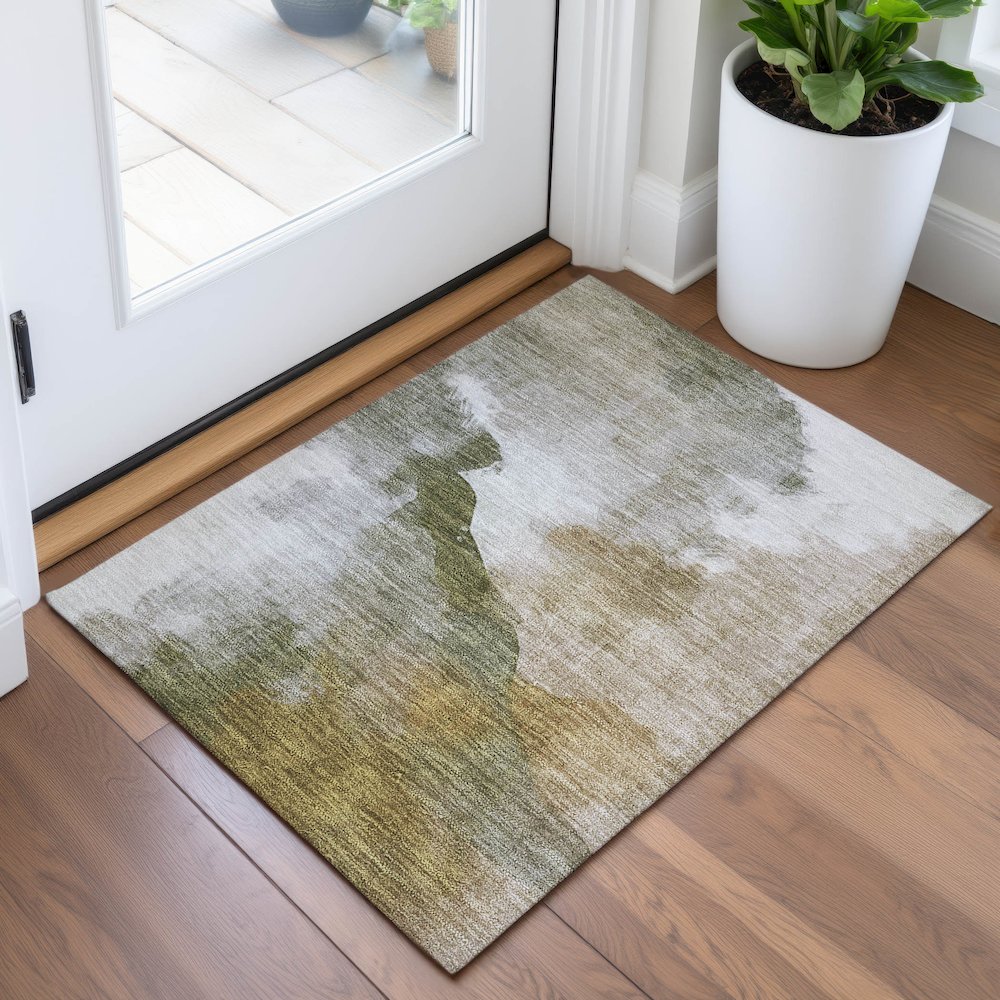 Machine Washable Indoor/Outdoor Chantille ACN2043 Green 1'8" x 2'6" Rug. Picture 5
