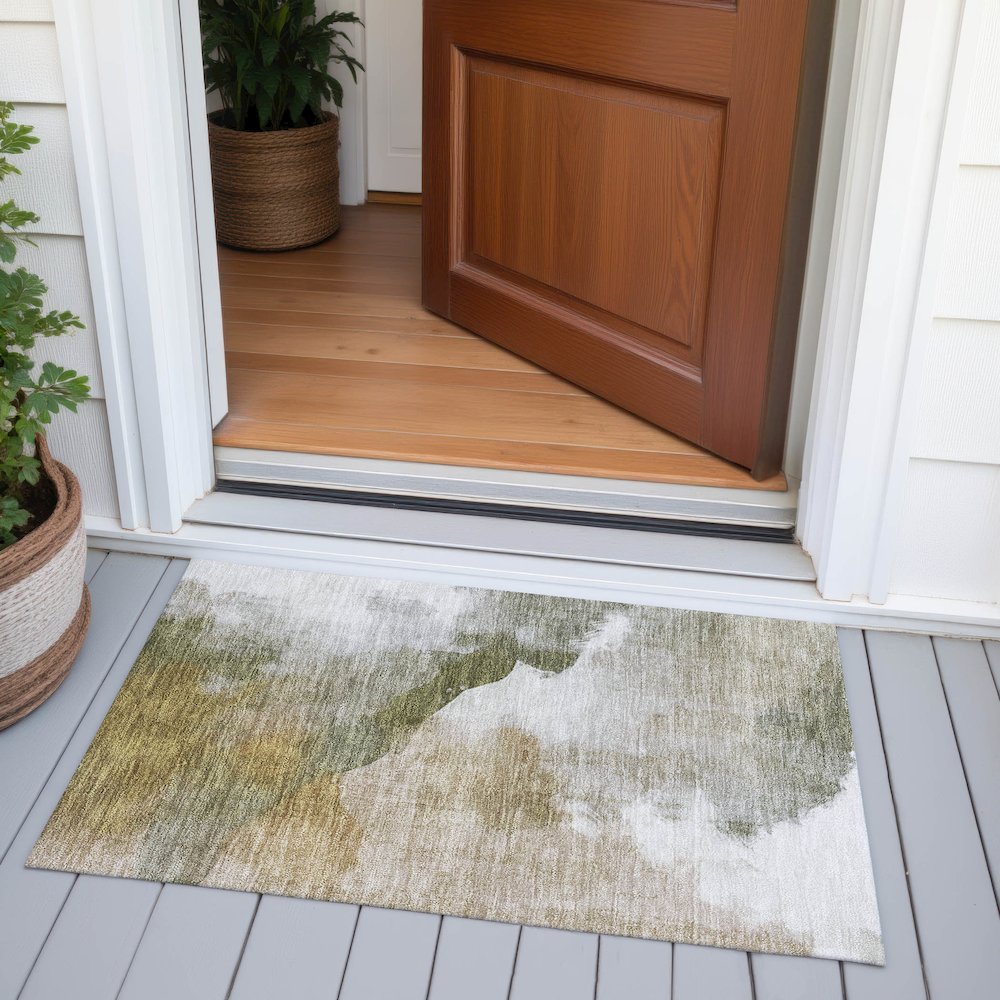 Machine Washable Indoor/Outdoor Chantille ACN2043 Green 1'8" x 2'6" Rug. Picture 6