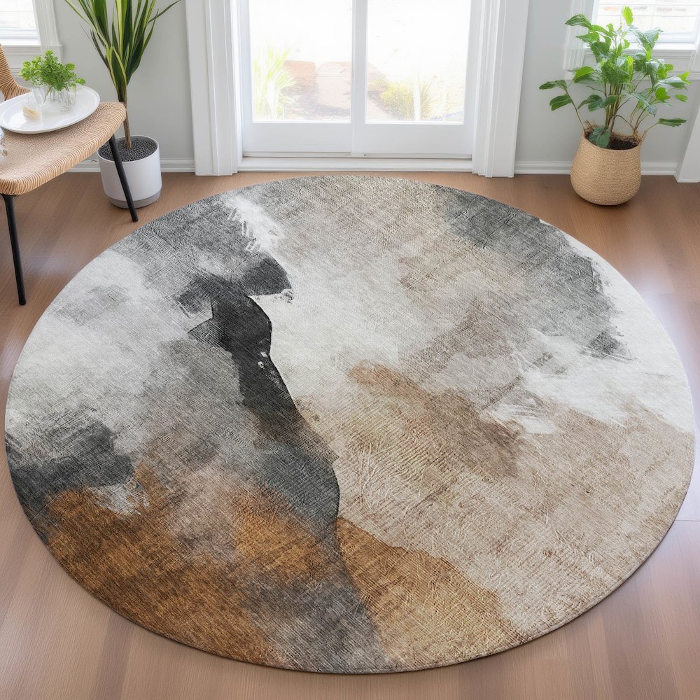 Machine Washable Indoor/Outdoor Chantille ACN2043 Paprika 8' x 8' Round Rug. Picture 5