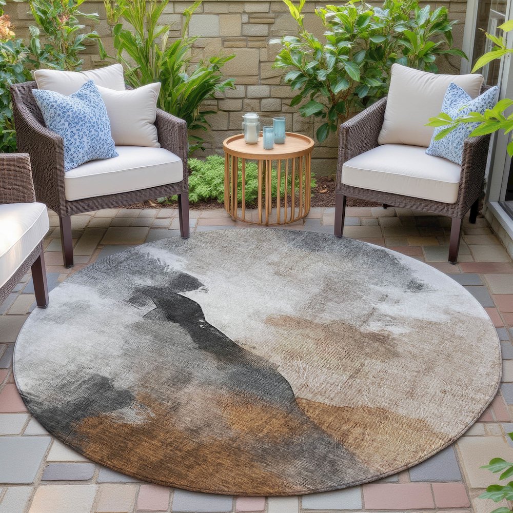 Machine Washable Indoor/Outdoor Chantille ACN2043 Paprika 8' x 8' Round Rug. Picture 6