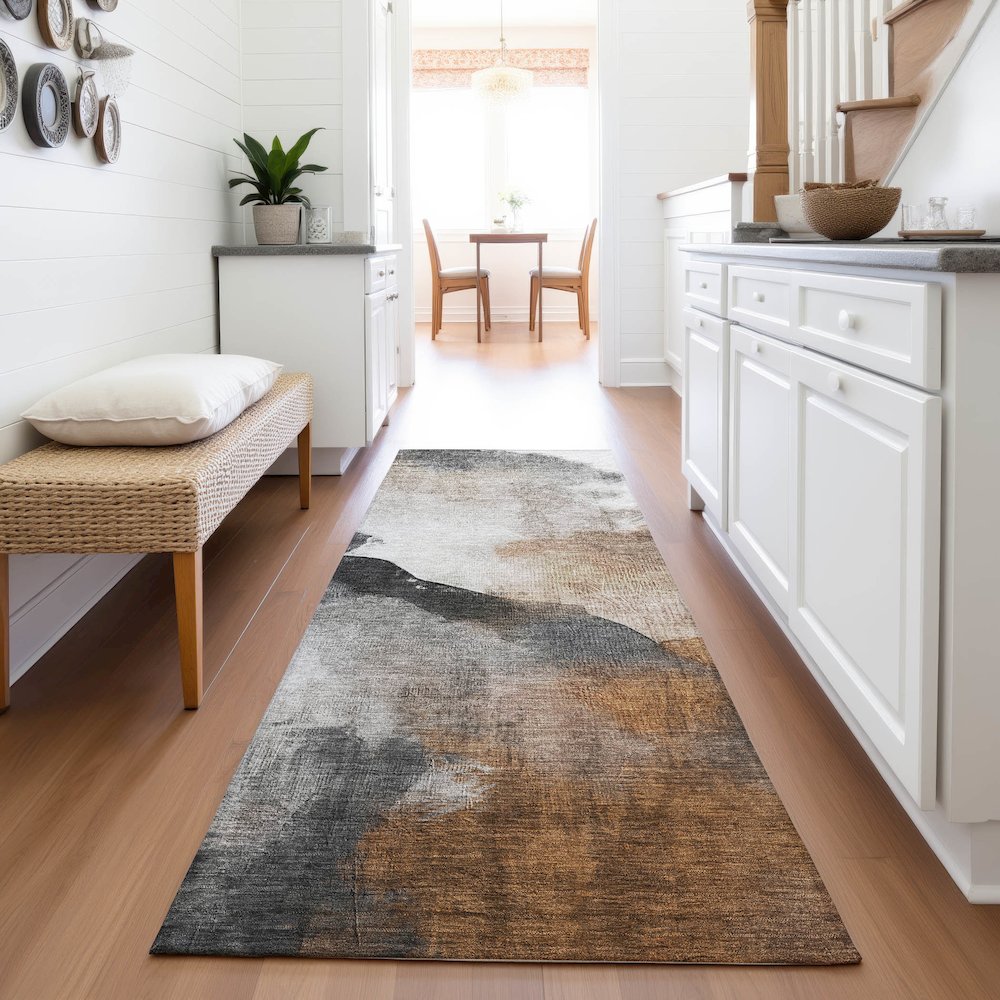 Machine Washable Indoor/Outdoor Chantille ACN2043 Paprika 2'3" x 7'6" Runner Rug. Picture 5