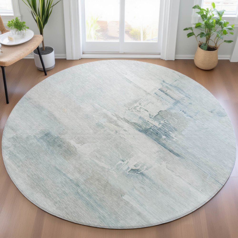 Machine Washable Indoor/Outdoor Chantille ACN2044 Sky 8' x 8' Round Rug. Picture 5