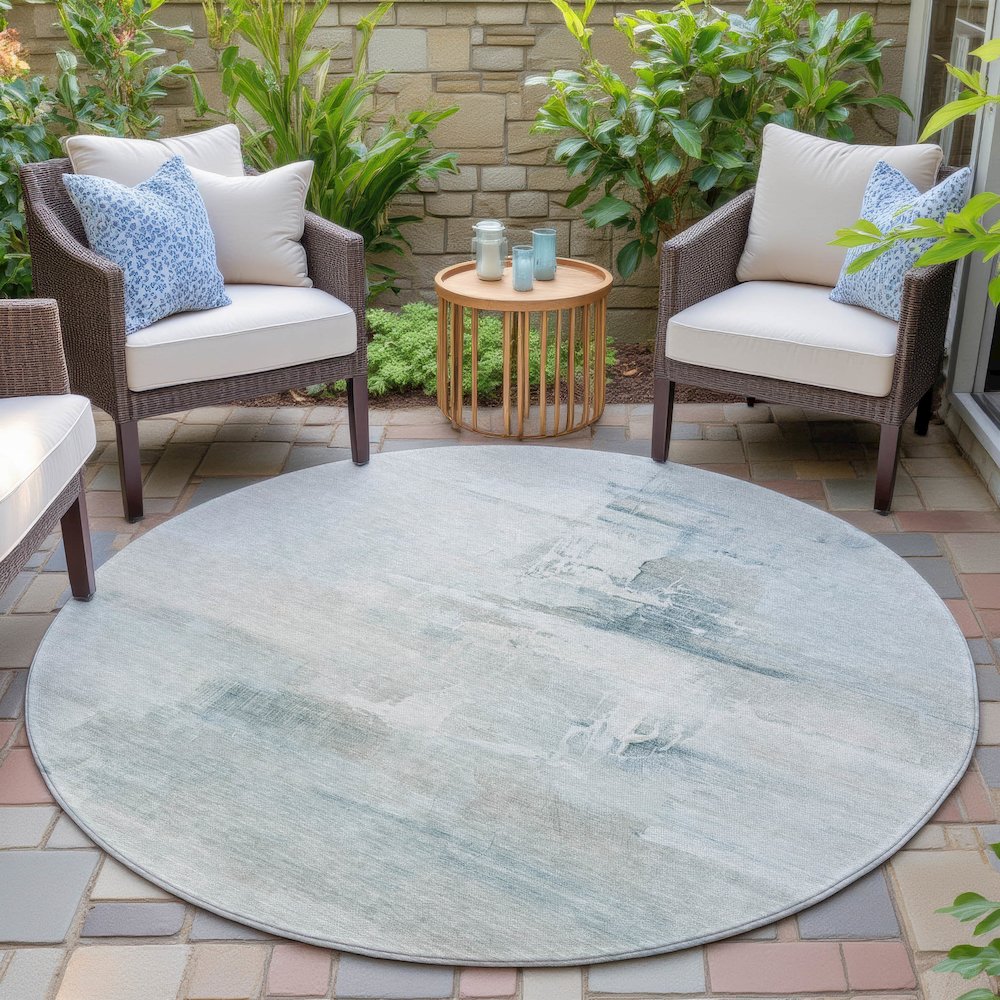 Machine Washable Indoor/Outdoor Chantille ACN2044 Sky 8' x 8' Round Rug. Picture 6