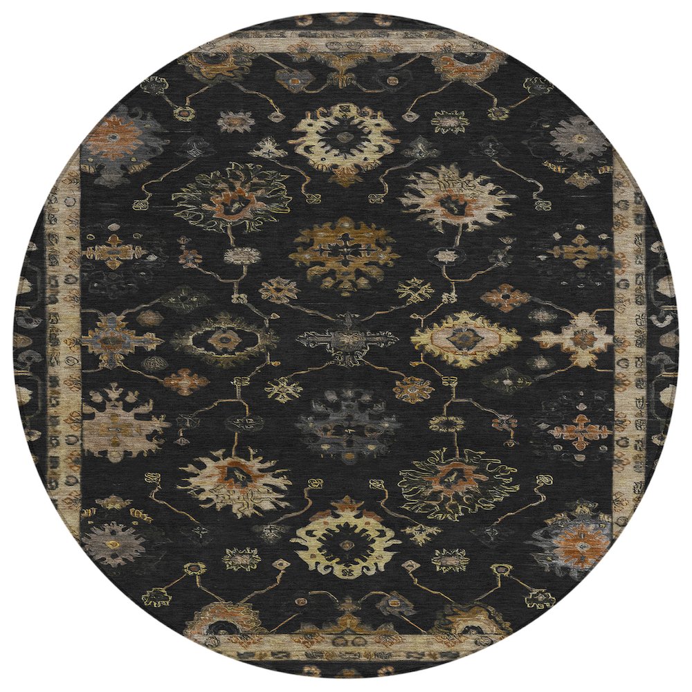 Machine Washable Indoor/Outdoor Chantille ACN2045 Black 8' x 8' Round Rug. Picture 1