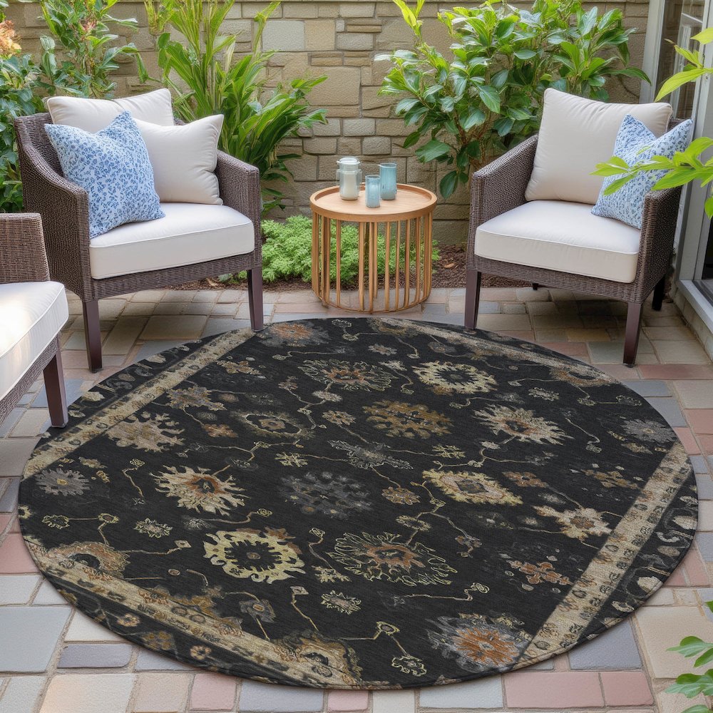 Machine Washable Indoor/Outdoor Chantille ACN2045 Black 8' x 8' Round Rug. Picture 6
