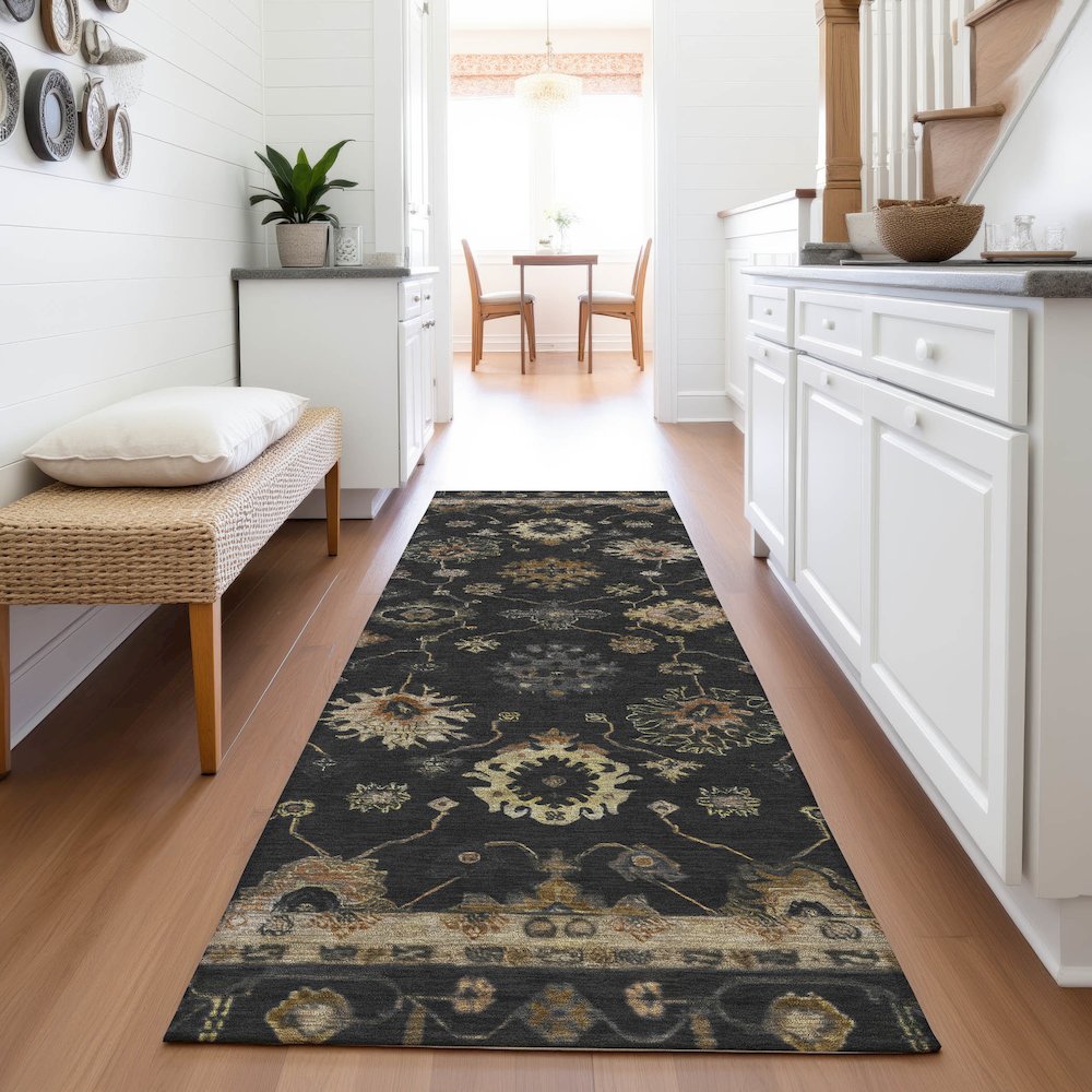 Machine Washable Indoor/Outdoor Chantille ACN2045 Black 2'3" x 7'6" Runner Rug. Picture 5