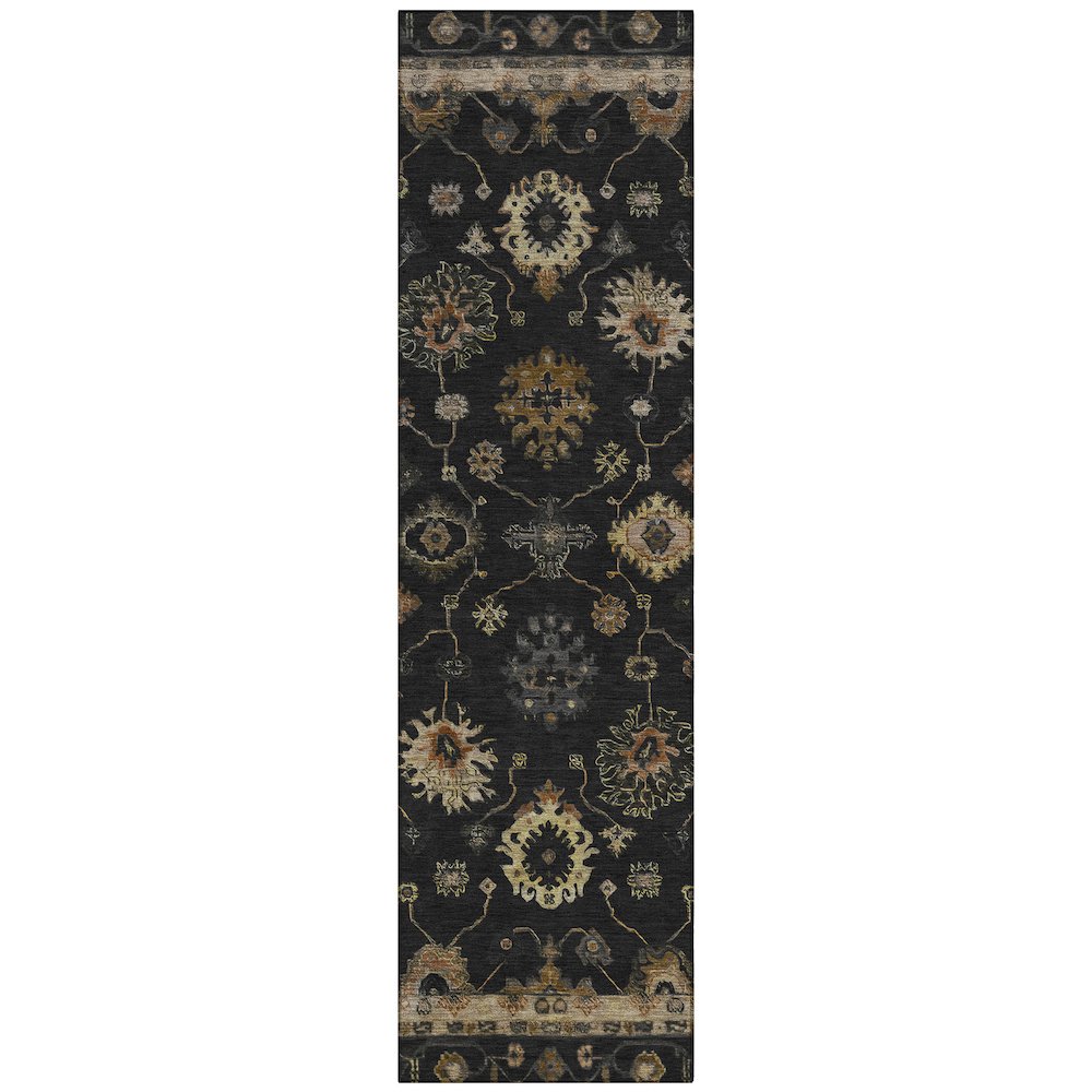 Machine Washable Indoor/Outdoor Chantille ACN2045 Black 2'3" x 7'6" Runner Rug. Picture 1