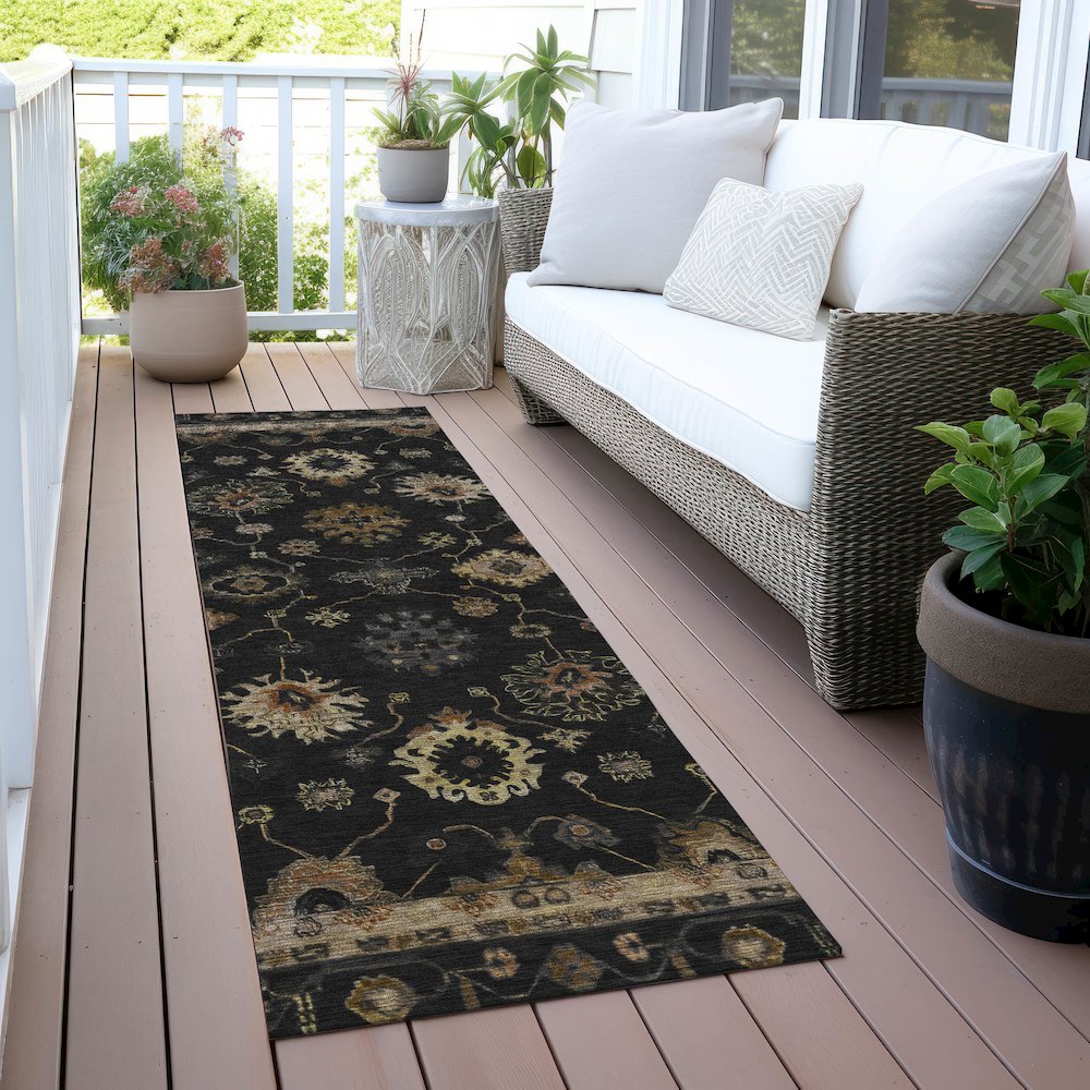 Machine Washable Indoor/Outdoor Chantille ACN2045 Black 2'3" x 7'6" Runner Rug. Picture 6