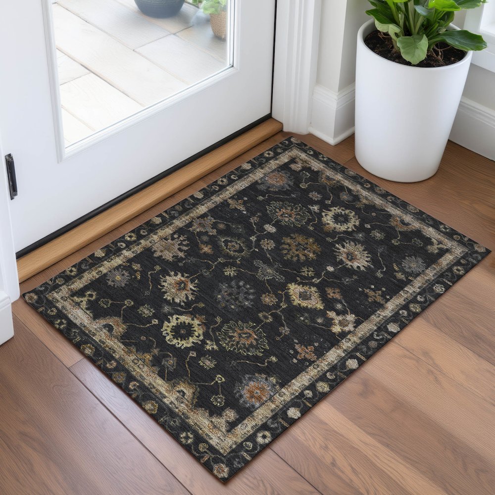 Machine Washable Indoor/Outdoor Chantille ACN2045 Black 1'8" x 2'6" Rug. Picture 5