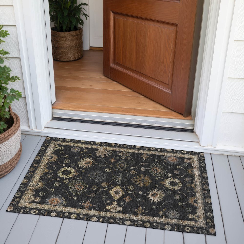 Machine Washable Indoor/Outdoor Chantille ACN2045 Black 1'8" x 2'6" Rug. Picture 6
