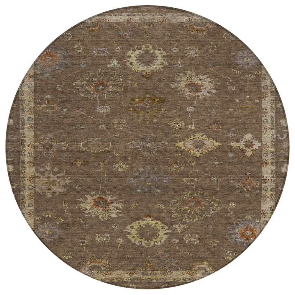 Machine Washable Indoor/Outdoor Chantille ACN2045 Chocolate 8' x 8' Round Rug. Picture 1