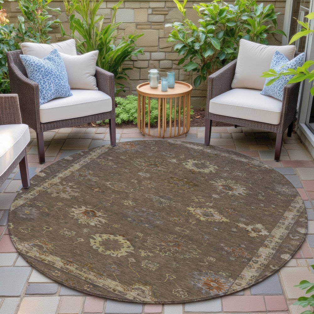 Machine Washable Indoor/Outdoor Chantille ACN2045 Chocolate 8' x 8' Round Rug. Picture 6