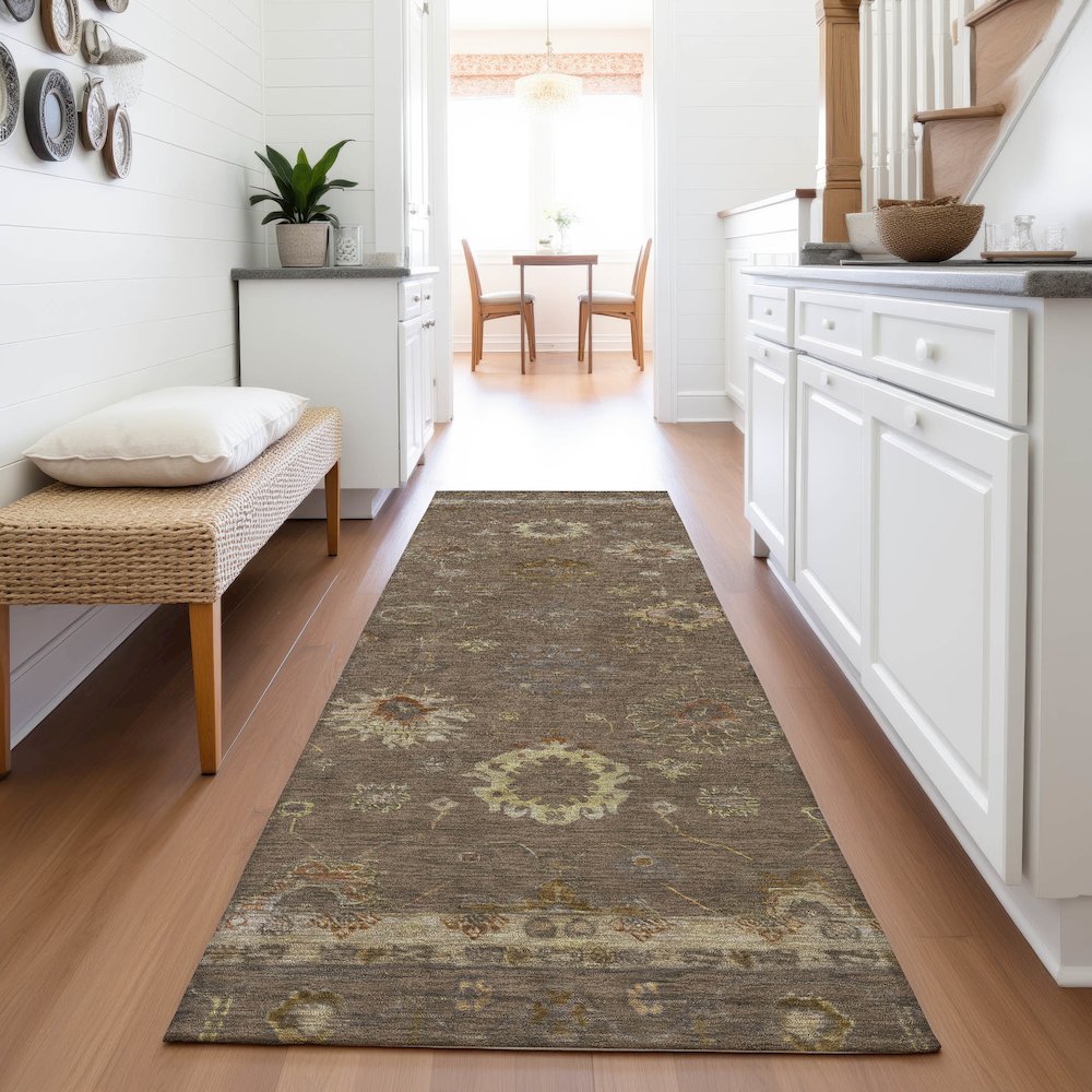 Machine Washable Indoor/Outdoor Chantille ACN2045 Chocolate 2'3"x7'6" Runner Rug. Picture 5