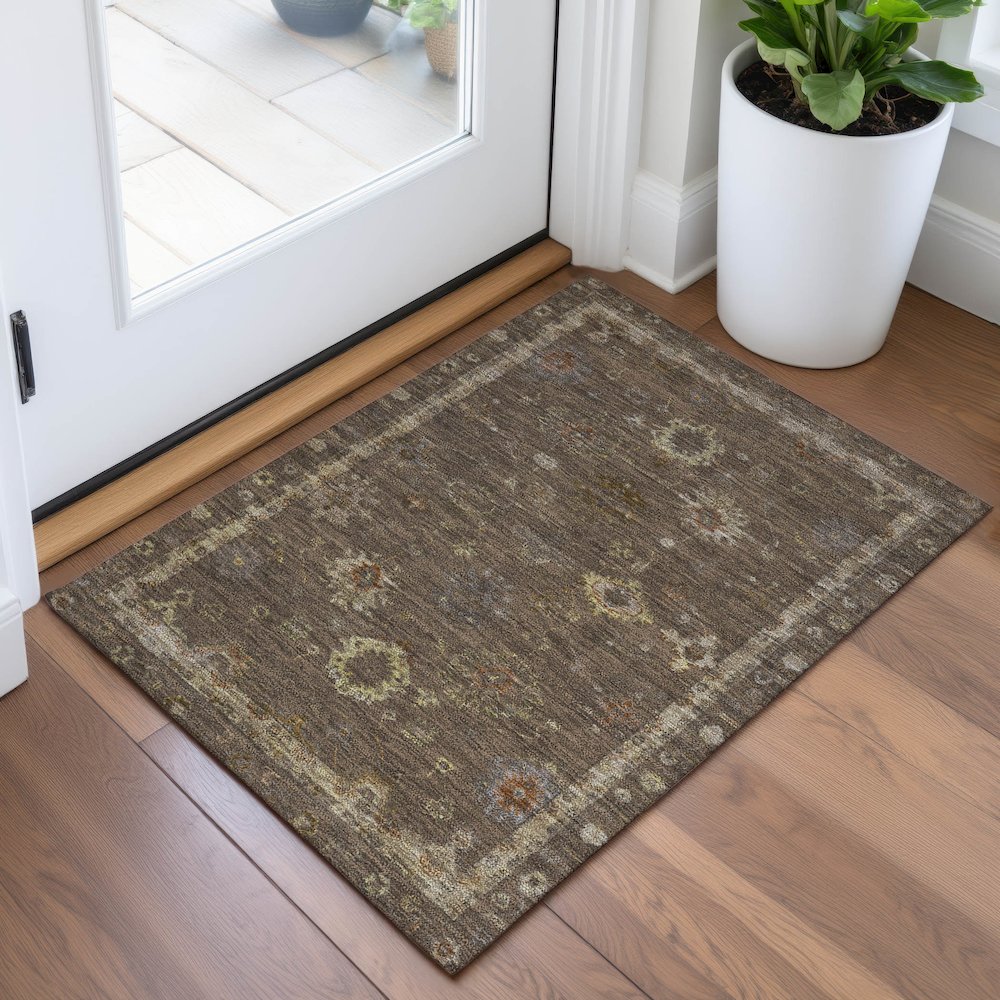 Machine Washable Indoor/Outdoor Chantille ACN2045 Chocolate 1'8" x 2'6" Rug. Picture 5