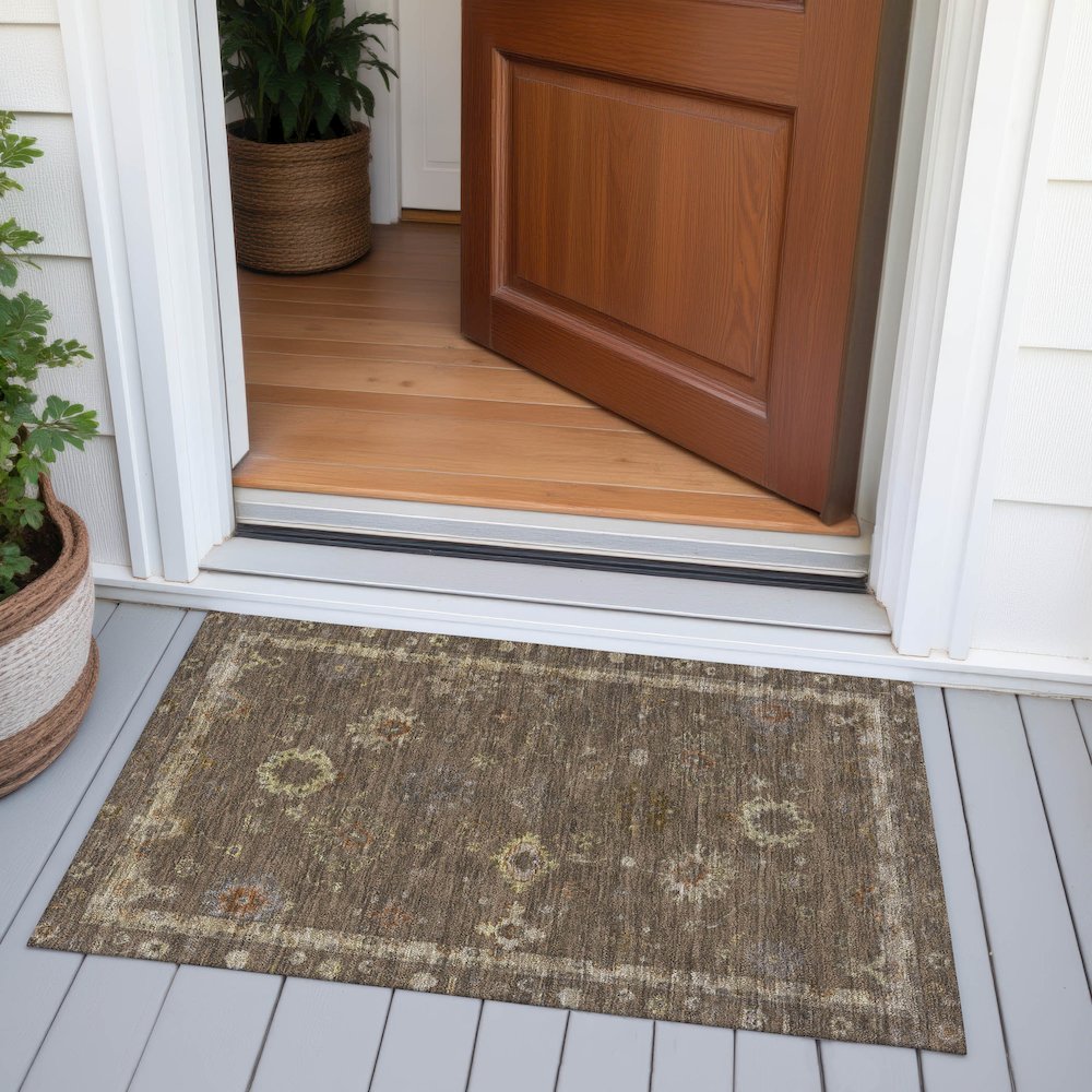Machine Washable Indoor/Outdoor Chantille ACN2045 Chocolate 1'8" x 2'6" Rug. Picture 6