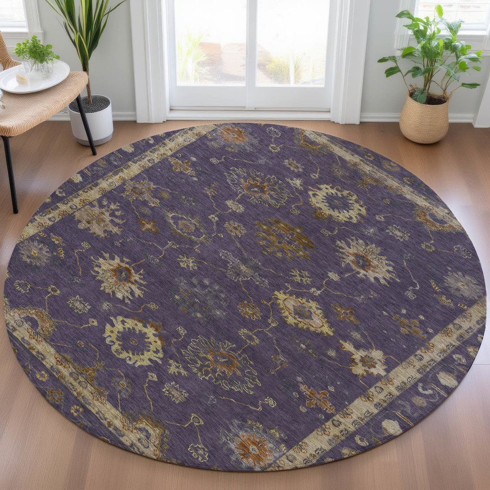 Machine Washable Indoor/Outdoor Chantille ACN2045 Eggplant 8' x 8' Round Rug. Picture 5