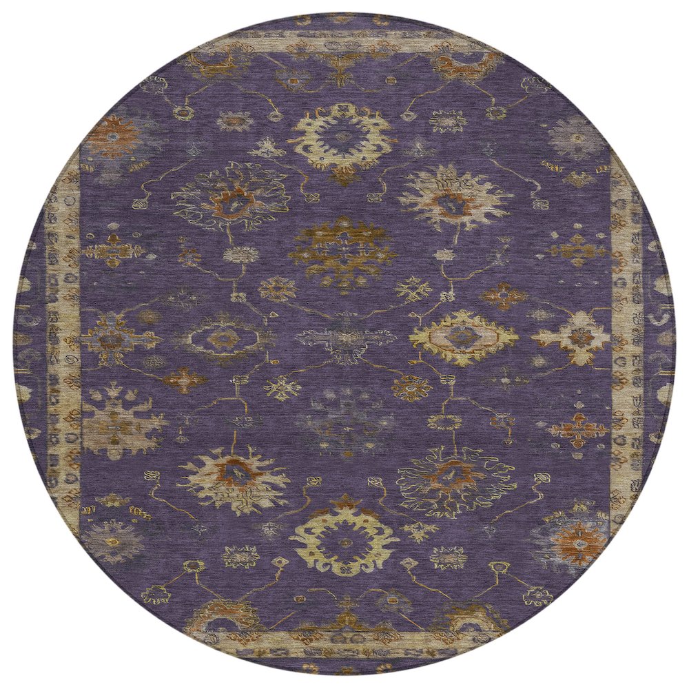 Machine Washable Indoor/Outdoor Chantille ACN2045 Eggplant 8' x 8' Round Rug. Picture 1