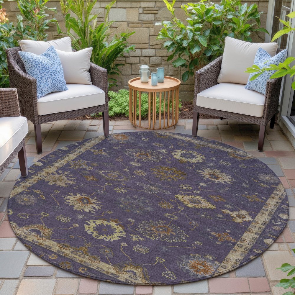 Machine Washable Indoor/Outdoor Chantille ACN2045 Eggplant 8' x 8' Round Rug. Picture 6
