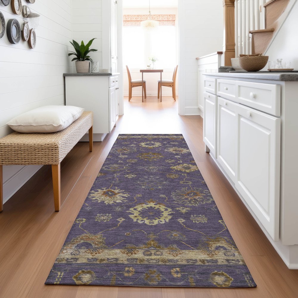 Machine Washable Indoor/Outdoor Chantille ACN2045 Eggplant 2'3"x7'6" Runner Rug. Picture 5