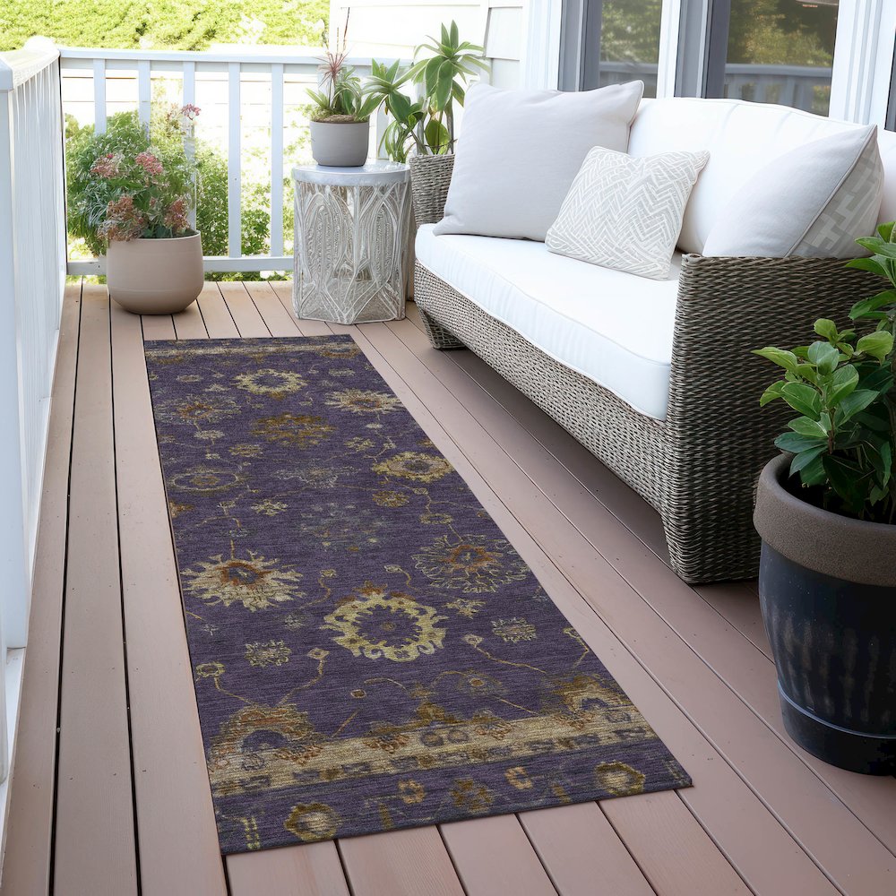 Machine Washable Indoor/Outdoor Chantille ACN2045 Eggplant 2'3"x7'6" Runner Rug. Picture 6