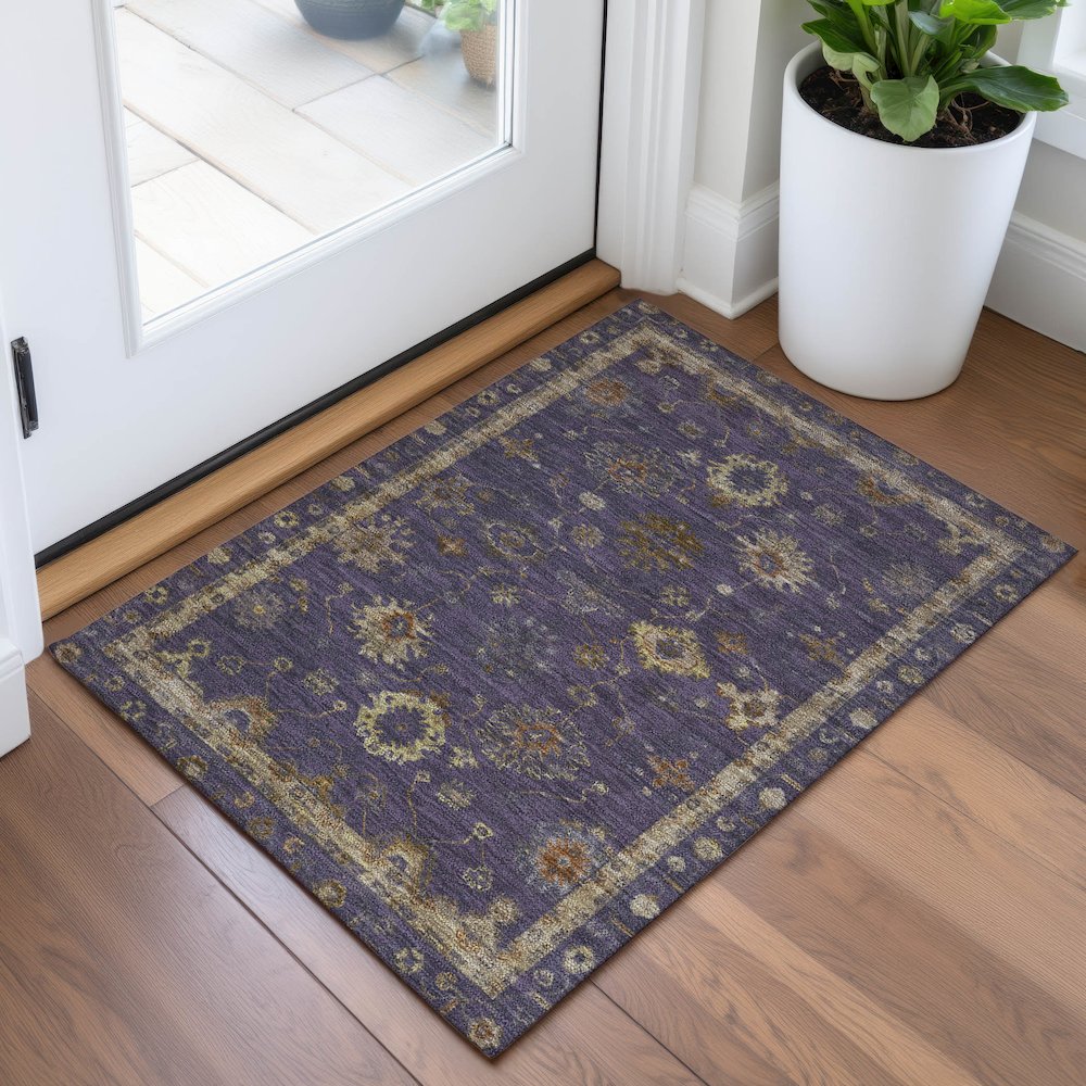 Machine Washable Indoor/Outdoor Chantille ACN2045 Eggplant 1'8" x 2'6" Rug. Picture 5
