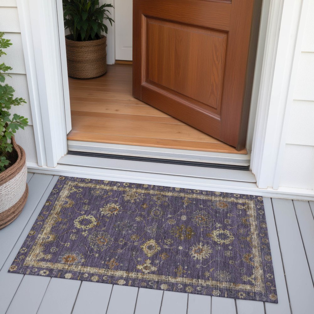 Machine Washable Indoor/Outdoor Chantille ACN2045 Eggplant 1'8" x 2'6" Rug. Picture 6