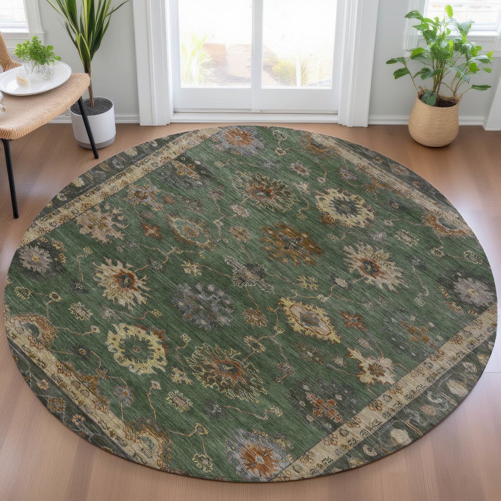 Machine Washable Indoor/Outdoor Chantille ACN2045 Fern 8' x 8' Round Rug. Picture 5