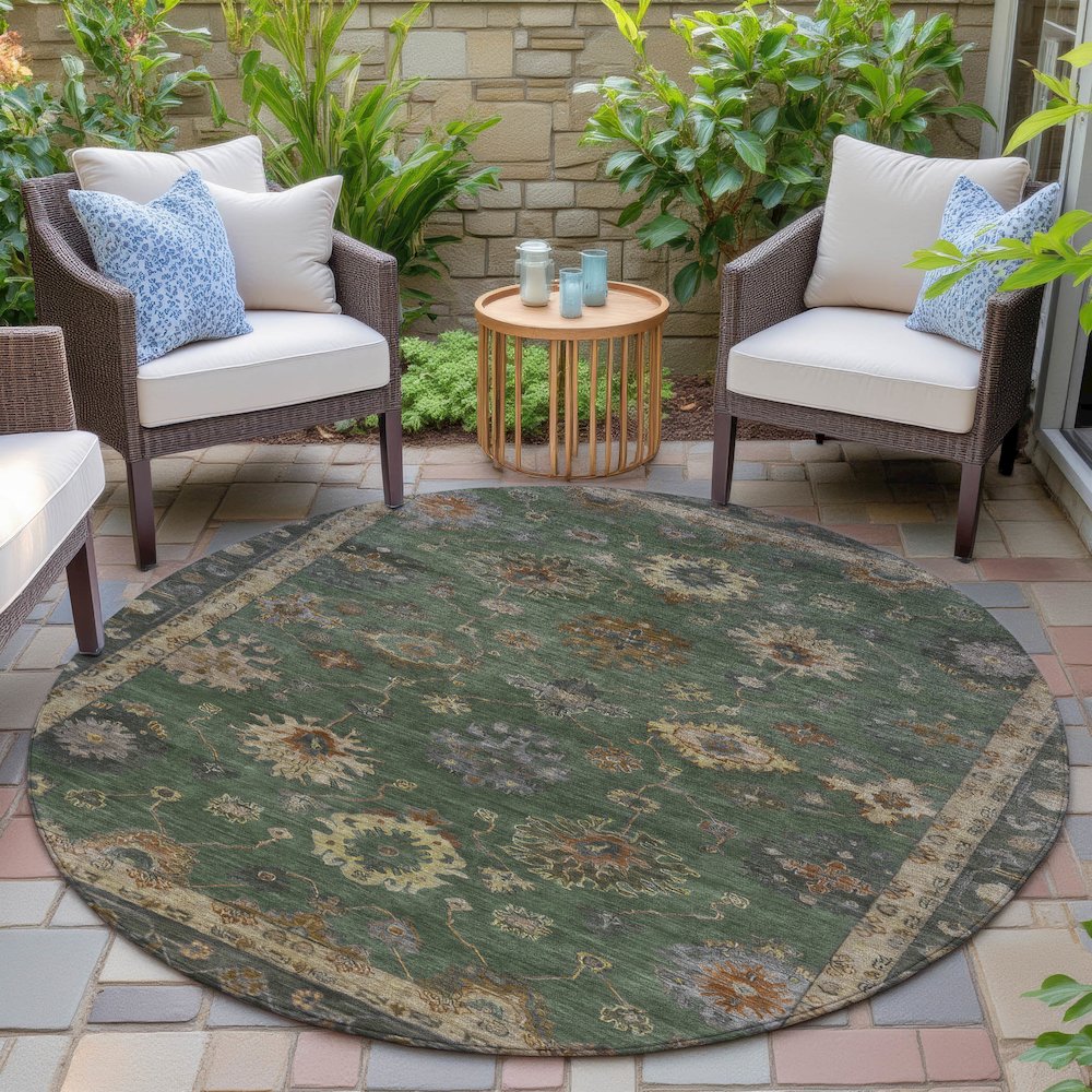 Machine Washable Indoor/Outdoor Chantille ACN2045 Fern 8' x 8' Round Rug. Picture 6
