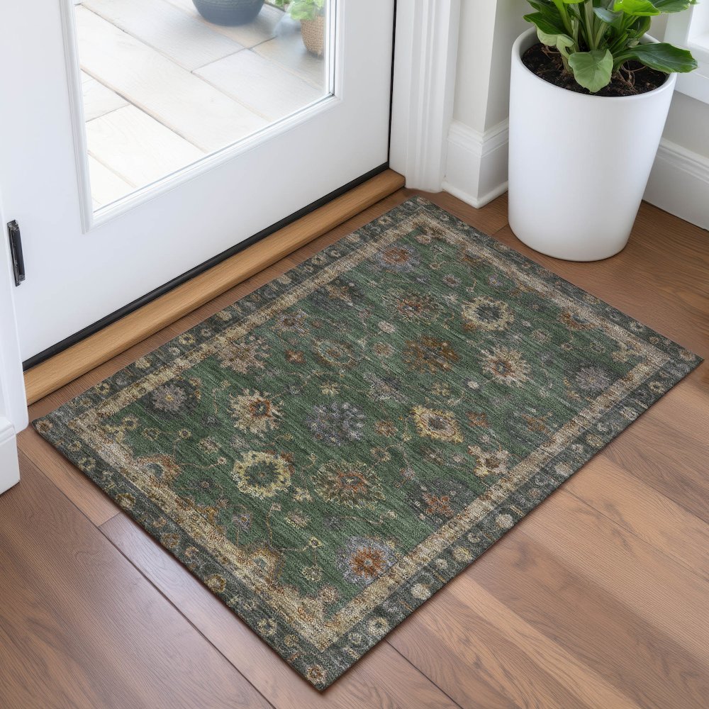 Machine Washable Indoor/Outdoor Chantille ACN2045 Fern 1'8" x 2'6" Rug. Picture 5