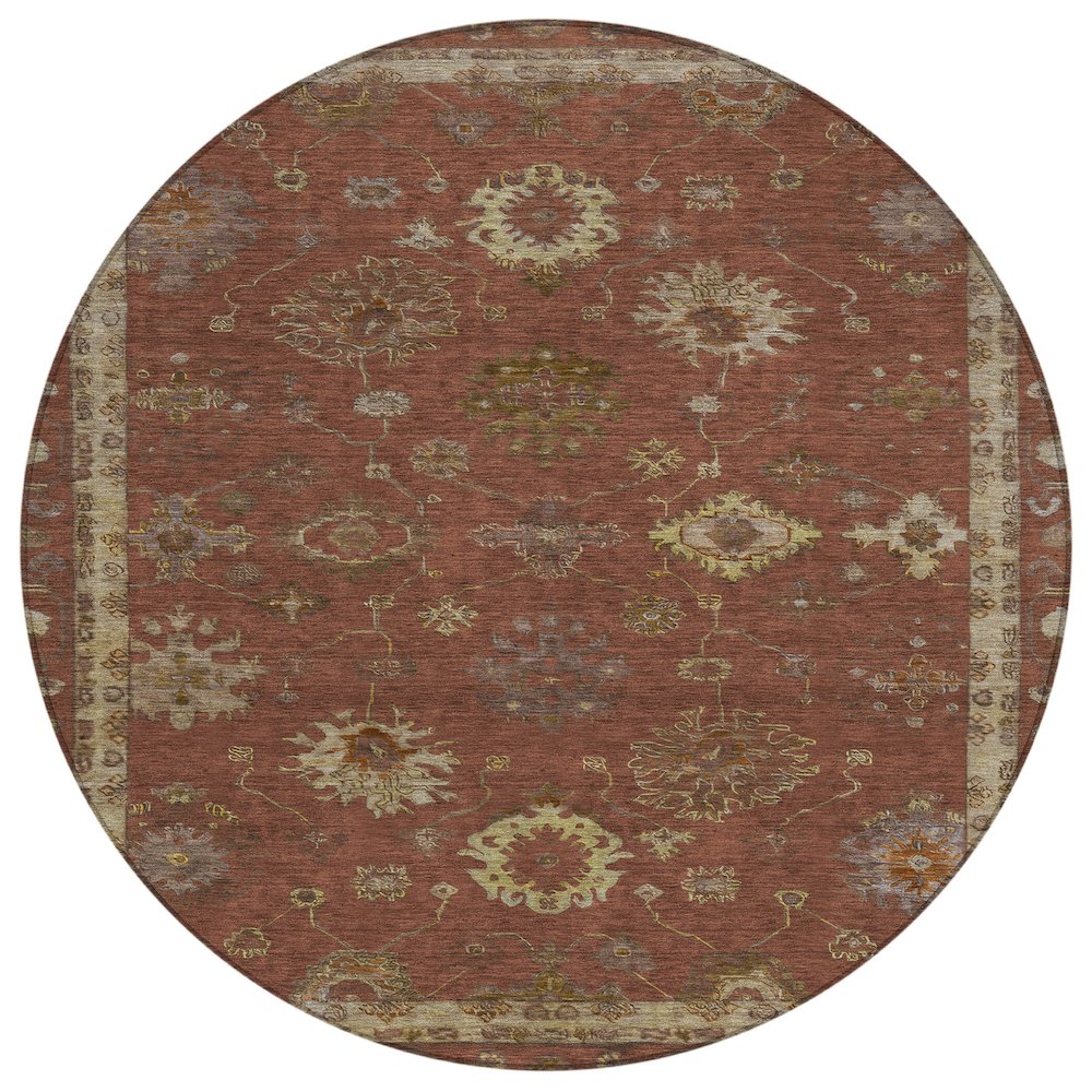 Machine Washable Indoor/Outdoor Chantille ACN2045 Paprika 8' x 8' Round Rug. Picture 1