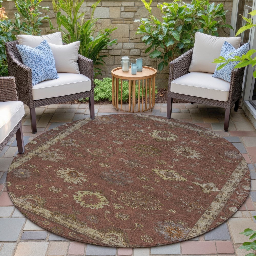 Machine Washable Indoor/Outdoor Chantille ACN2045 Paprika 8' x 8' Round Rug. Picture 6