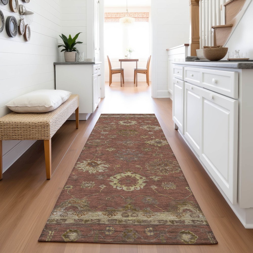 Machine Washable Indoor/Outdoor Chantille ACN2045 Paprika 2'3" x 7'6" Runner Rug. Picture 5