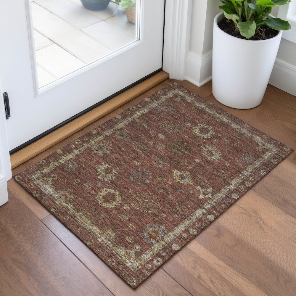 Machine Washable Indoor/Outdoor Chantille ACN2045 Paprika 1'8" x 2'6" Rug. Picture 5