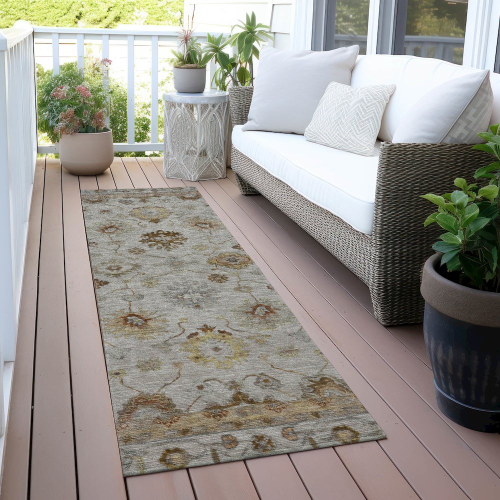 Machine Washable Indoor/Outdoor Chantille ACN2045 Taupe 2'3" x 7'6" Runner Rug. Picture 6