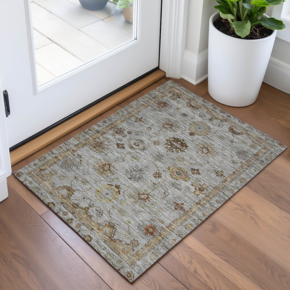 Machine Washable Indoor/Outdoor Chantille ACN2045 Taupe 1'8" x 2'6" Rug. Picture 5
