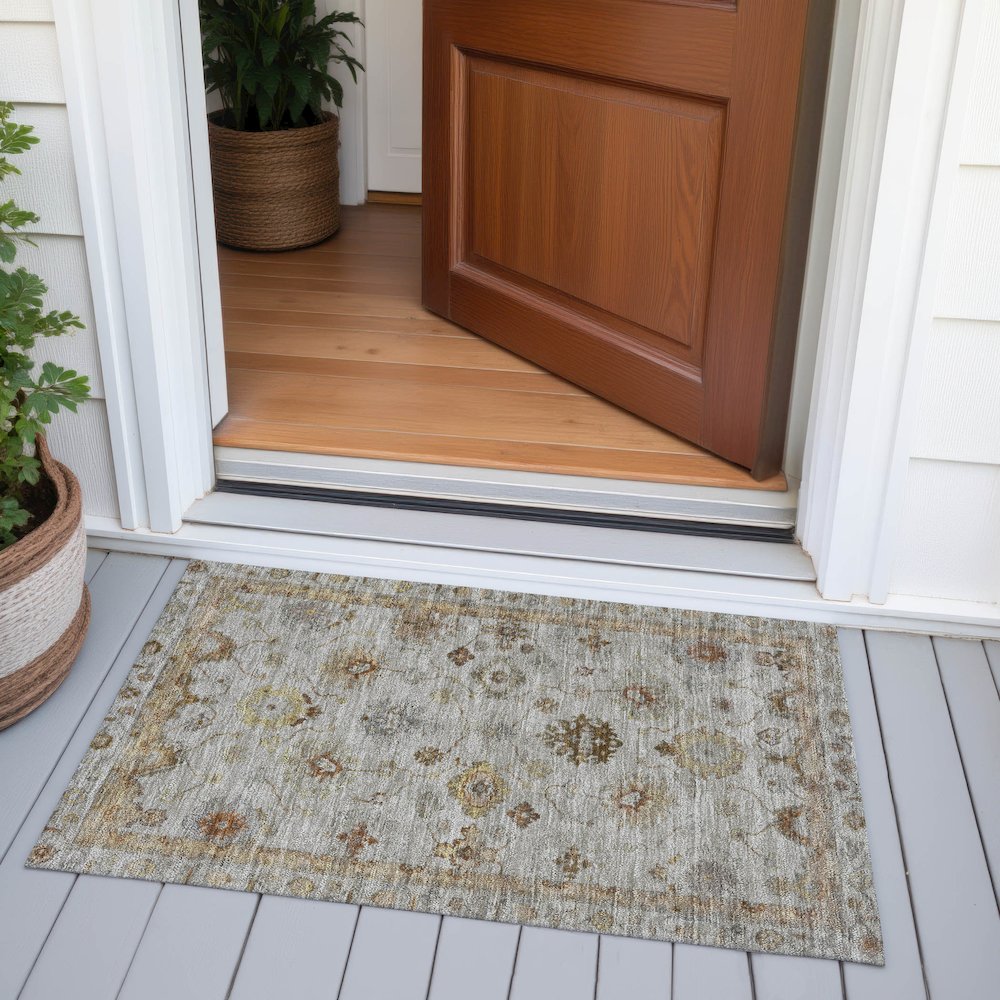 Machine Washable Indoor/Outdoor Chantille ACN2045 Taupe 1'8" x 2'6" Rug. Picture 6