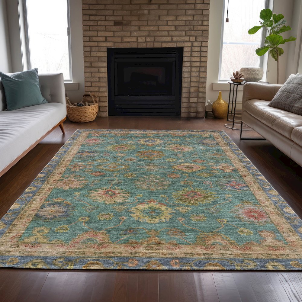 Machine Washable Indoor/Outdoor Chantille ACN2045 Teal 2'6" x 3'10" Rug. Picture 6
