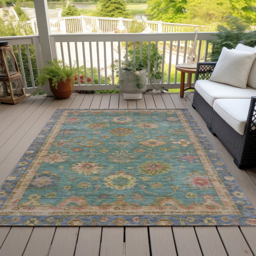 Machine Washable Indoor/Outdoor Chantille ACN2045 Teal 2'6" x 3'10" Rug. Picture 8