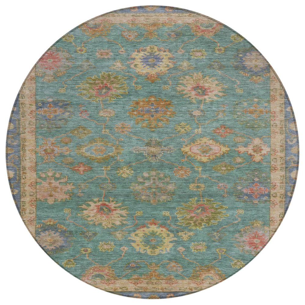 Machine Washable Indoor/Outdoor Chantille ACN2045 Teal 8' x 8' Round Rug. Picture 1