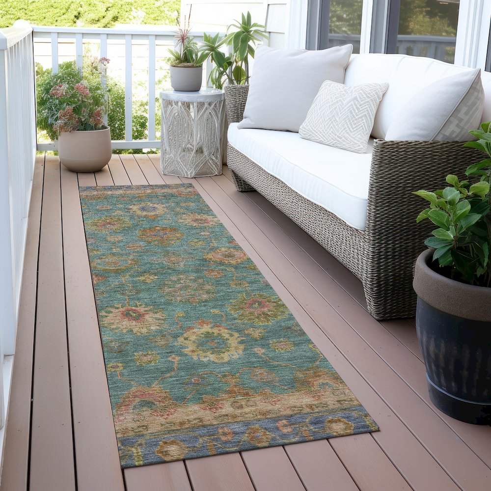 Machine Washable Indoor/Outdoor Chantille ACN2045 Teal 2'3" x 7'6" Runner Rug. Picture 6
