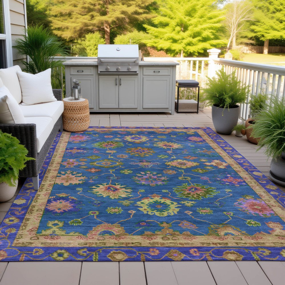 Machine Washable Indoor/Outdoor Chantille ACN2046 Blue 2'6" x 3'10" Rug. Picture 7
