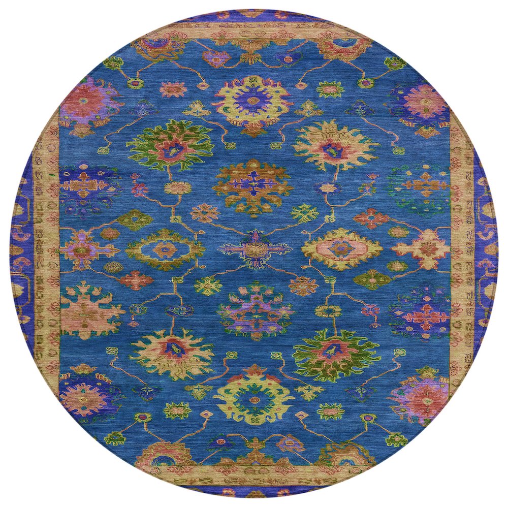 Machine Washable Indoor/Outdoor Chantille ACN2046 Blue 8' x 8' Round Rug. Picture 1